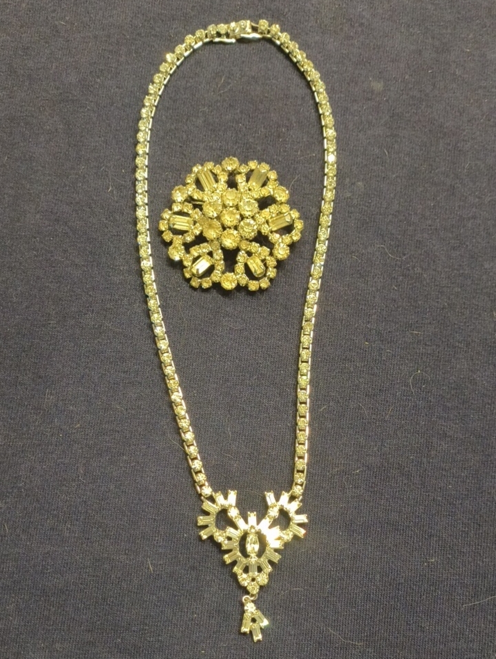 Vintage Weiss Silver Tone Crystal Necklace and Brooch Set - Elegant!